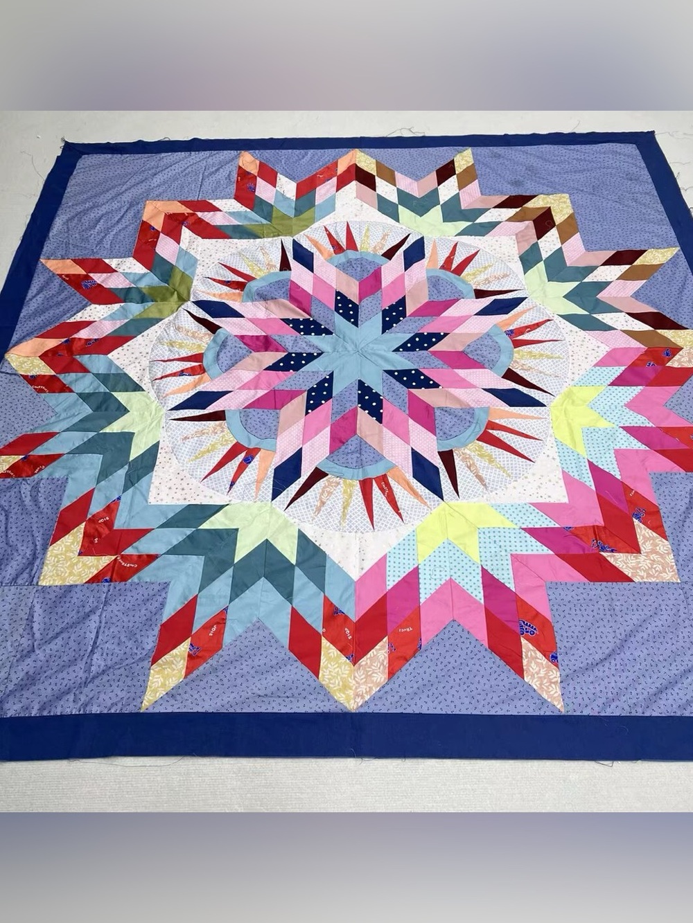 Native American Star Patchwork Cotton Quilt Top/Topper Machine pieced 86x86”